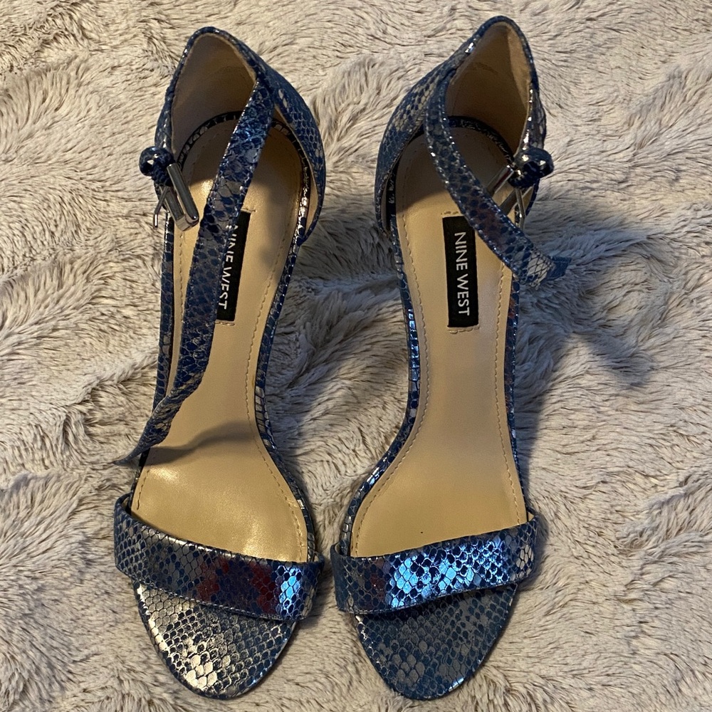 Nine West Shimmering Blue Snakeskin Heels